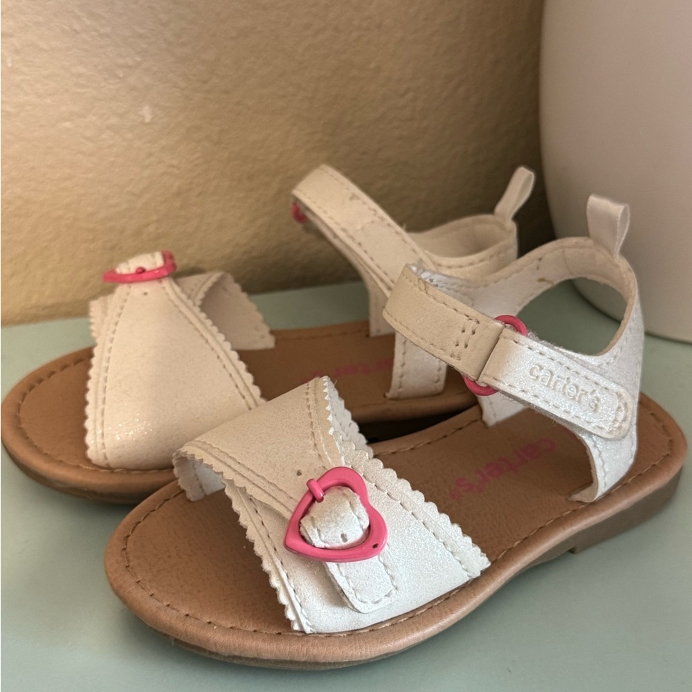 Carters Kids White Sandals with Pink Accents